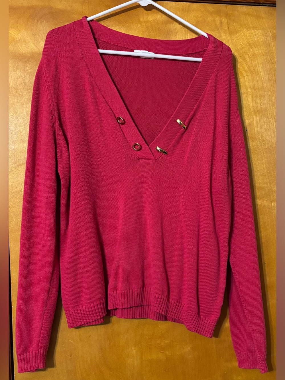 Charter Club V-Neck Sweater with Button Detail - Red